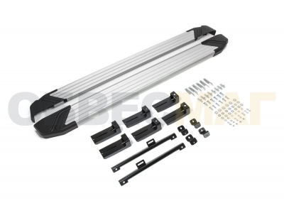 Пороги алюминиевые Rival Silver New для Skoda Kodiaq 2017-2021